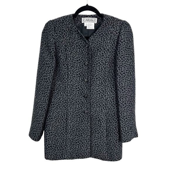 Carlisle Black Grey Leopard Print Wool Button Front Suit Jacket Womens 4 - Picture 1 of 6